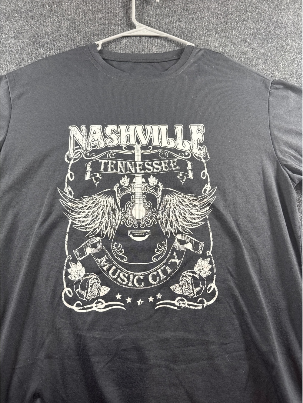Nashville Tennessee Music City Guitar Wings Graphic T Shirt Mens M Gray